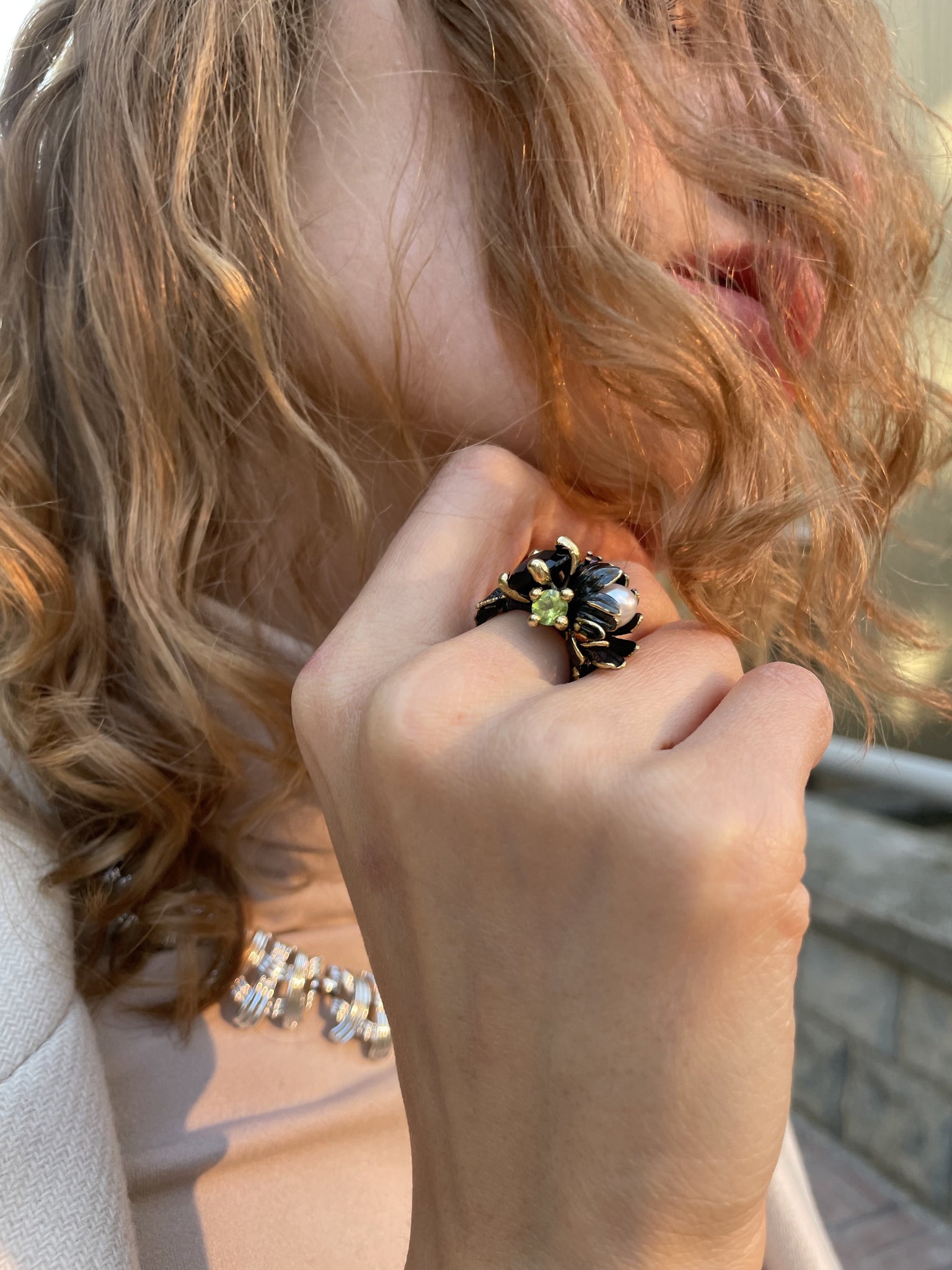 Petals with Black Spinel and Pearl